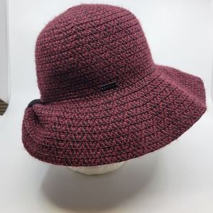 Betmar Clancy Braided Wide Brim Hat Merlot Black Center Fold‎